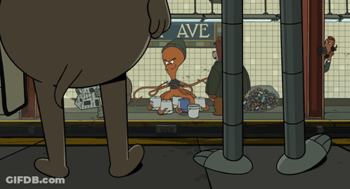 Octopus Standing In Front Of Sign Reading Ave GIF