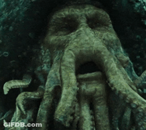 Octopus Statue With Beard And Open Mouth GIF