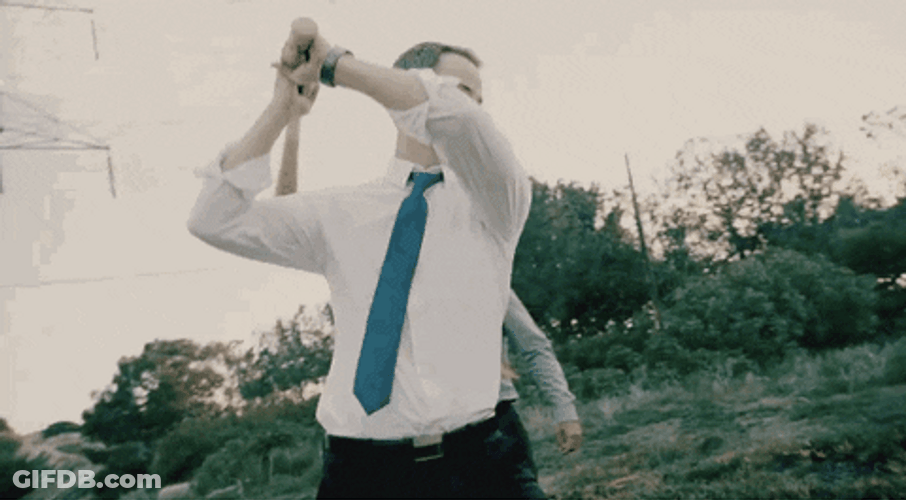 Office Space Destroying Printer Using Baseball Bat GIF