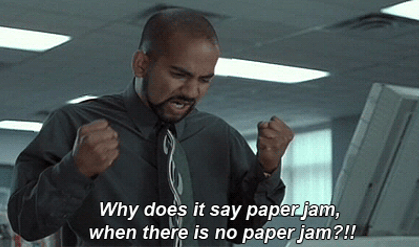 Office Space Milton's Friends Samir Complains Paper Jam GIF