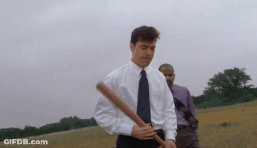 Office Space Workers Individually Beat Down Printer GIF