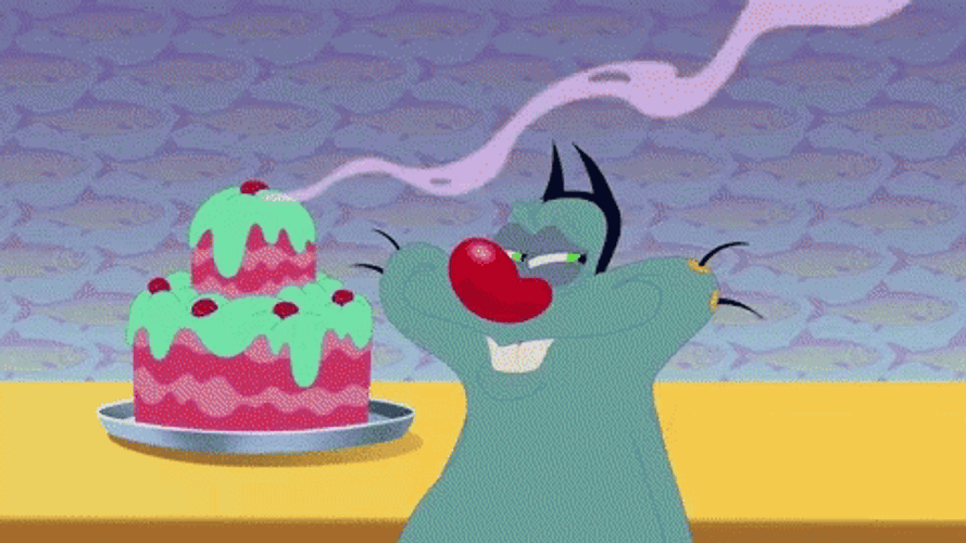 Oggy Birthday Cake Swallow GIF
