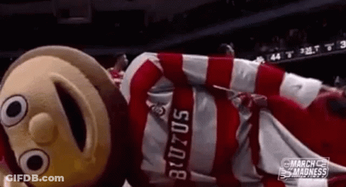 Ohio State Buckeyes Mascot Laying On Back On Court GIF