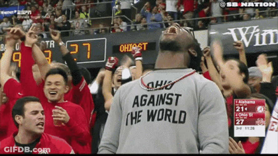 Ohio State Fans In Audience Celebrating GIF