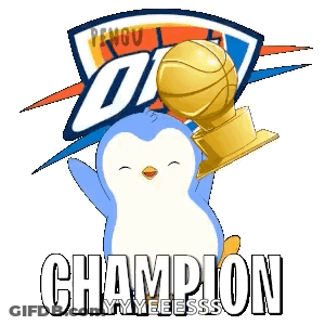 Okc Logo With A Penguin Holding A Trophy GIF