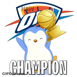 Okc Logo With A Penguin Holding A Trophy GIF