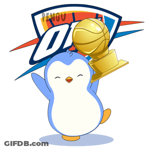Okc Logo With A Penguin Holding A Trophy And A Basketball GIF