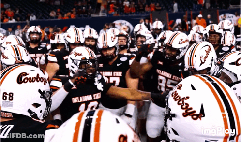 Oklahoma State Football Players Huddle Up GIF