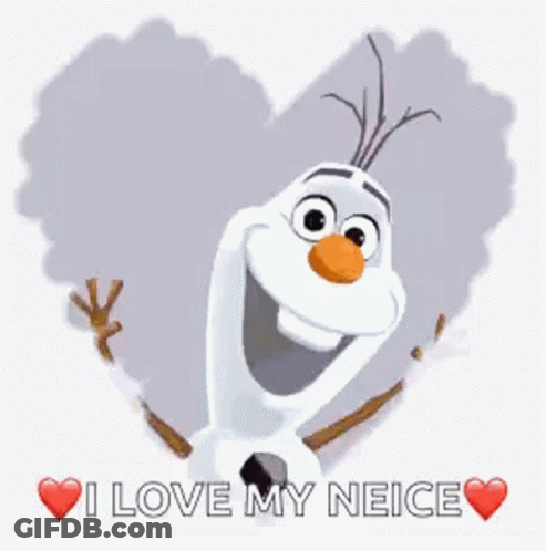 Olaf In Front Of Heart Says I Love My Neice GIF