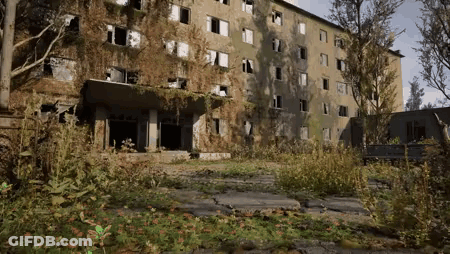 Old Abandoned Building With Plants Growing GIF