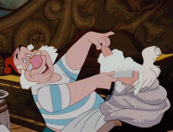 Old Dwarf Shaving The Duck GIF