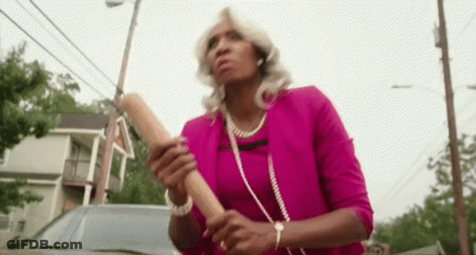 Old Lady Baseball Bat GIF