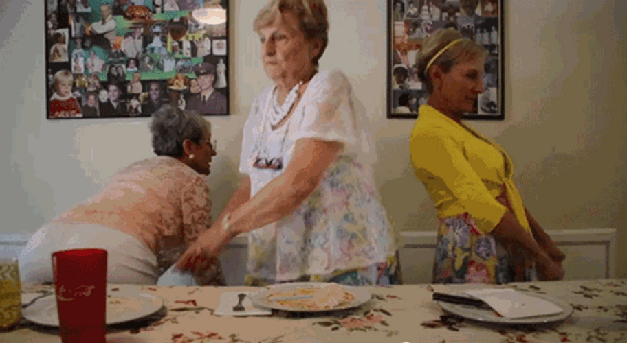 Old Lady Dancing At The Dining Table GIF