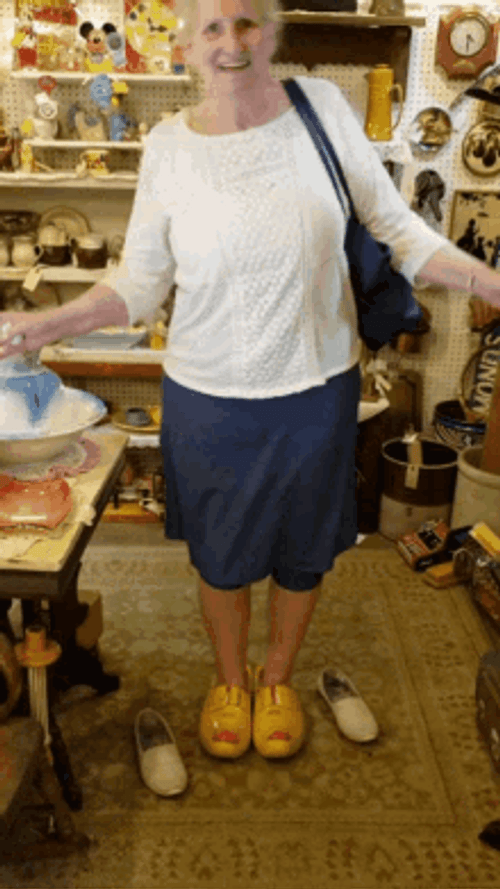 Old Lady Trying Shoes GIF