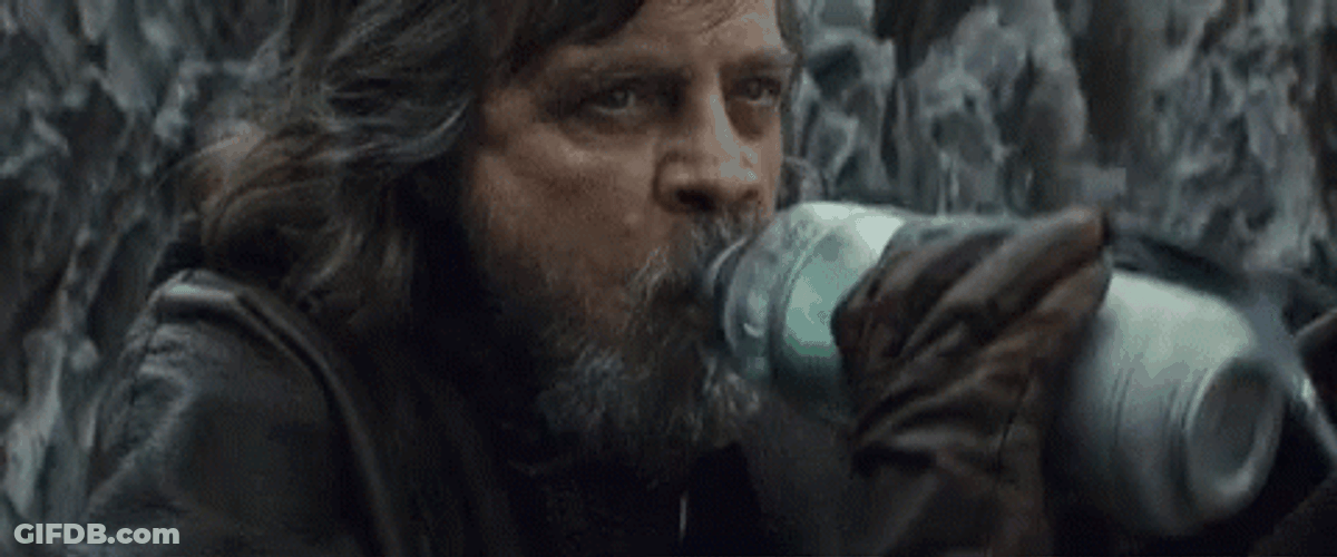 Old Luke Skywalker Drinking From Bottle GIF