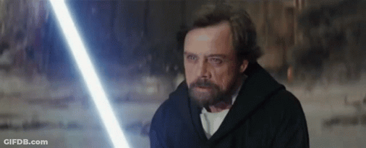 Old Luke Skywalker Wielding Blue Light Saber GIF