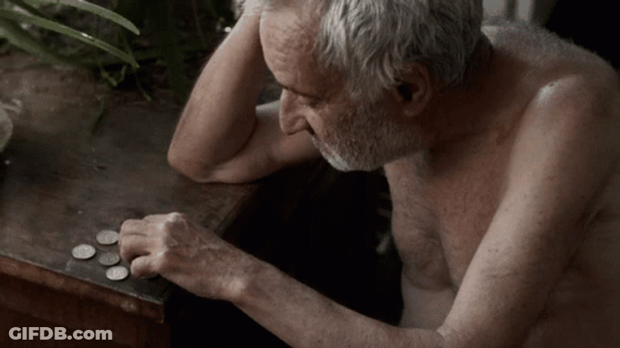 Old Man Counting Coins Broke GIF