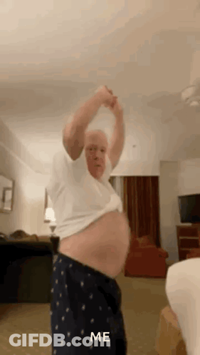 Old Man Dancing Shirtless Belly Exposed GIF