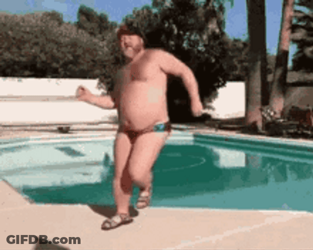 Old Man Dancing Wearing Brief Beside Pool GIF