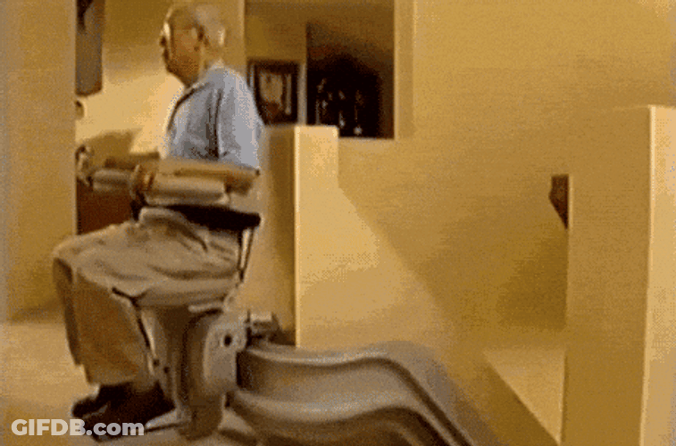 Old Man Going Down Burning Stair Lift Meme GIF