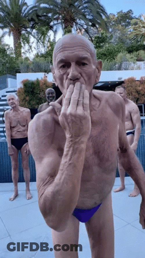 Old Man In Speedo Blowing Kisses GIF
