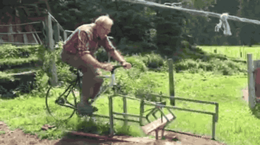 Old Man Power Pedal Bicycle Saw GIF