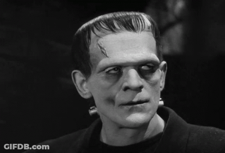 Old Movie Frankenstein Monster Looking To The Side GIF