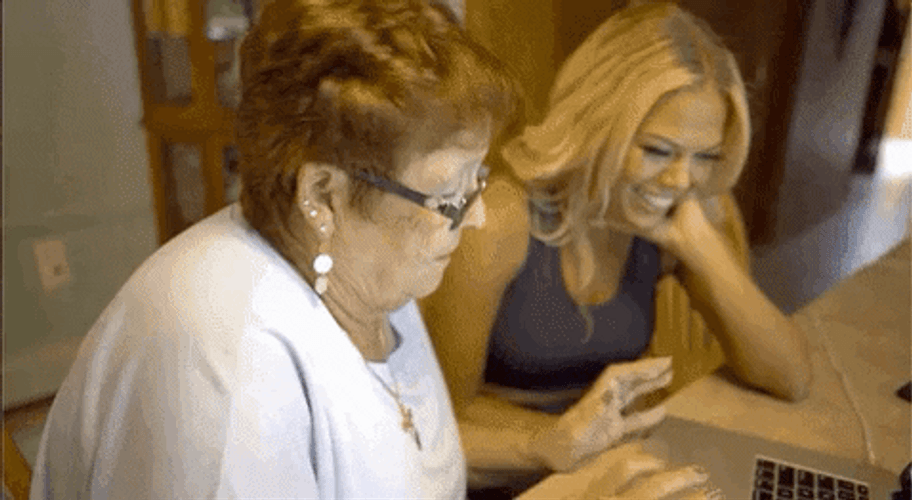 Old People Grandma Practice Using Laptop GIF
