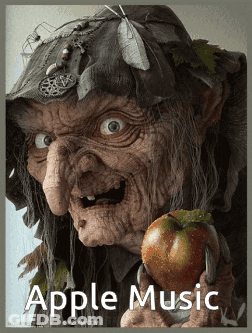 Old Witch Holding Apple Saying Apple Music GIF