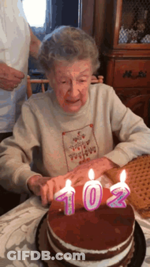 Old Woman Blowing Birthday Candles With Dentures GIF