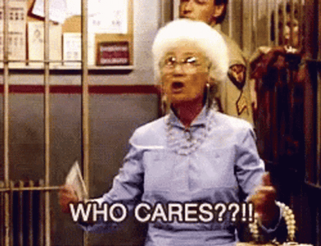 Old Woman In Detention Center Saying Who Cares GIF