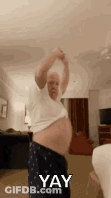 Older Man Dancing Shirtless GIF