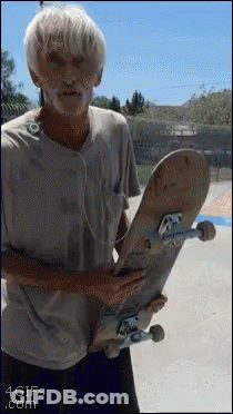 Older Man Holding Skateboard With 4GIFs Watermark GIF