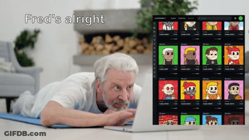 Older Man On Yoga Mat With Laptop Fred's Alright GIF