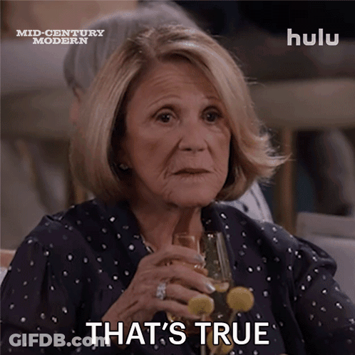 Older Woman Holding Wine Saying That's True GIF