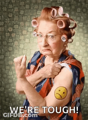 Older Woman With Hair Curlers And Sad Face Tattoo GIF