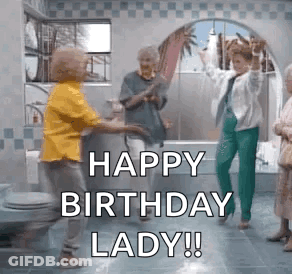 Older Women Dancing In Bathroom With Surfboard GIF
