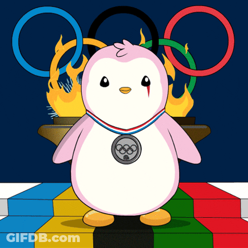 Olympic Rings Pink Penguin Bow GIF