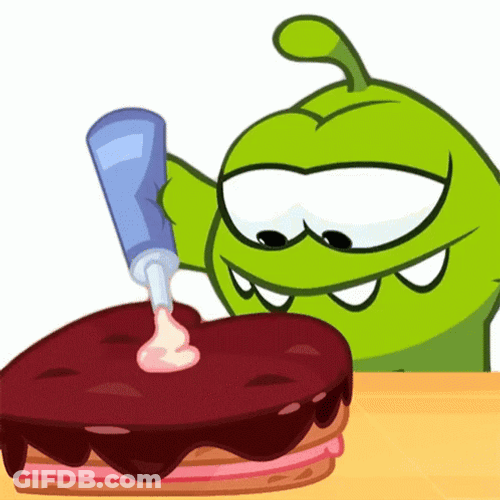 Om Nom Cake Whipped Cream GIF