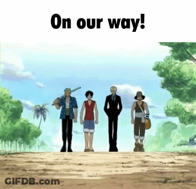 On Our Way Text Above Group GIF
