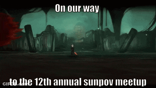 On Our Way To The 12Th Annual Sunpov Meetup Is Written On A Screen GIF