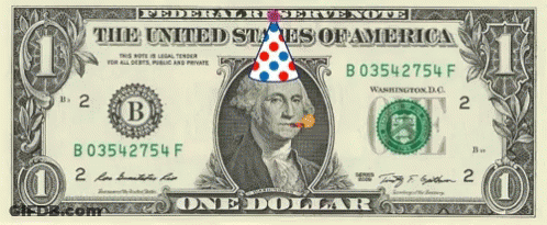 One Dollar Bill With Birthday Hat GIF