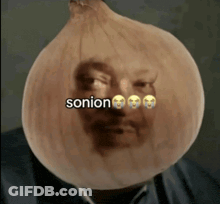 Onion With Man's Face And Sonion Text GIF