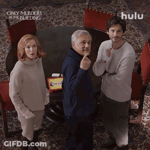 Only Murders In The Building Ad With Three People GIF