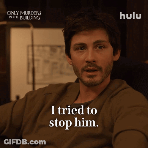 Only Murders In The Building Poster With Bearded Man GIF