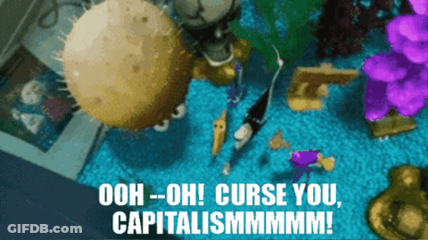 Ooh Oh Curse You Capitalism White On Blue GIF