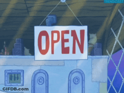 Open Sign Hanging From Rope GIF