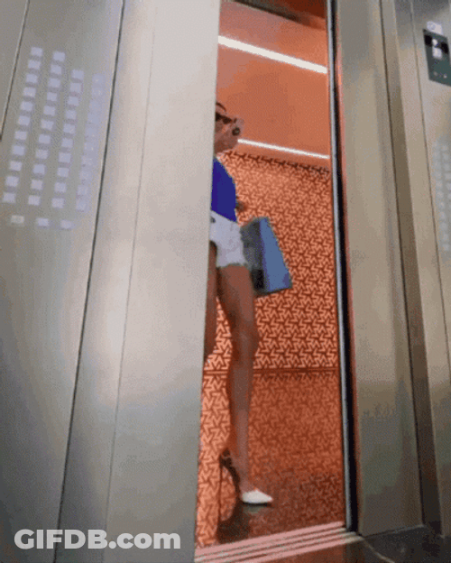 Opening Elevator With Long Legs GIF