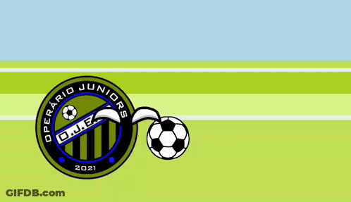 Operario Junior O.J.E. Logo Next To White Cat GIF