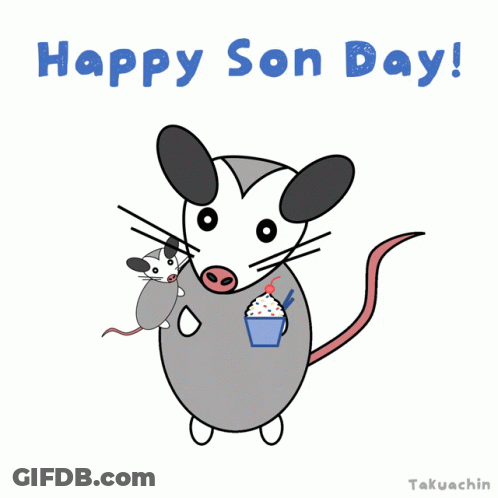 Opossum Holding Cat And Ice Cream Saying Happy Son Day GIF